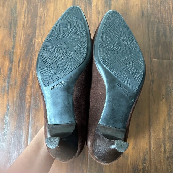 AQUATALIA Brown Suede Leather Platform Heels Stretch Almond Toe US 7 ITALY MADE